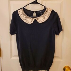 Black Shirt with Beige Lace Collar